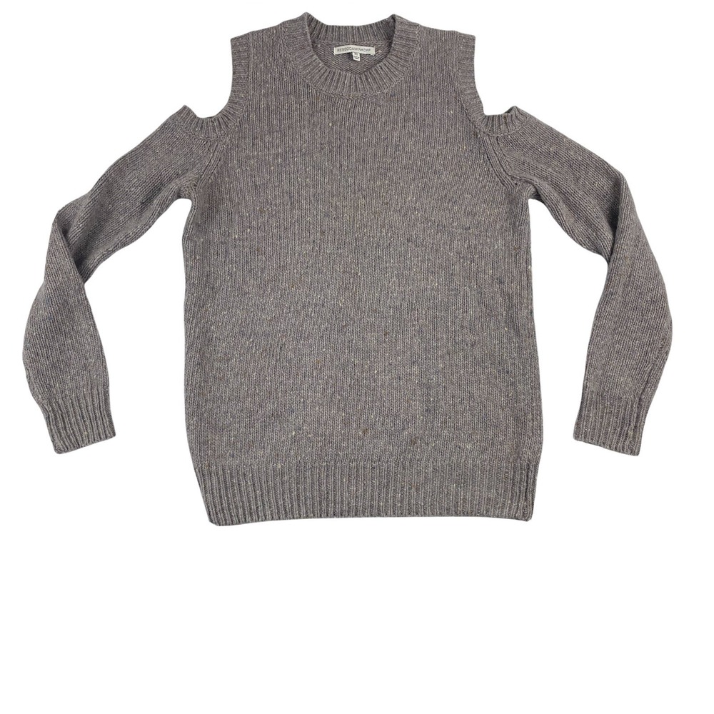 Rebecca Minkoff Womens Crew Neck Cold Shoulder Sweater Gray Wool Alpaca Sz XS